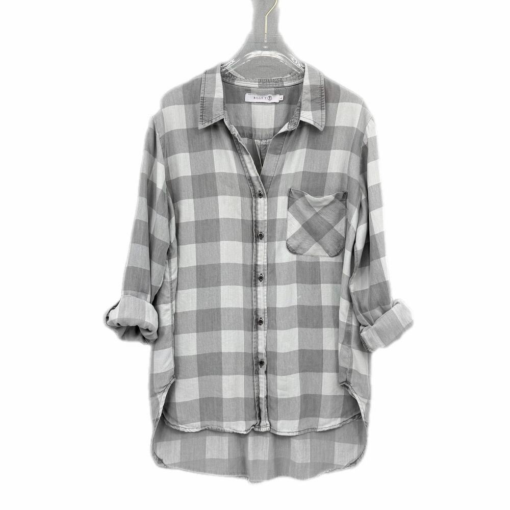 Billy T Gray Plaid Button Up Long Sleeve Collared Lightweight Soft Fall Blouse - Picture 8 of 13